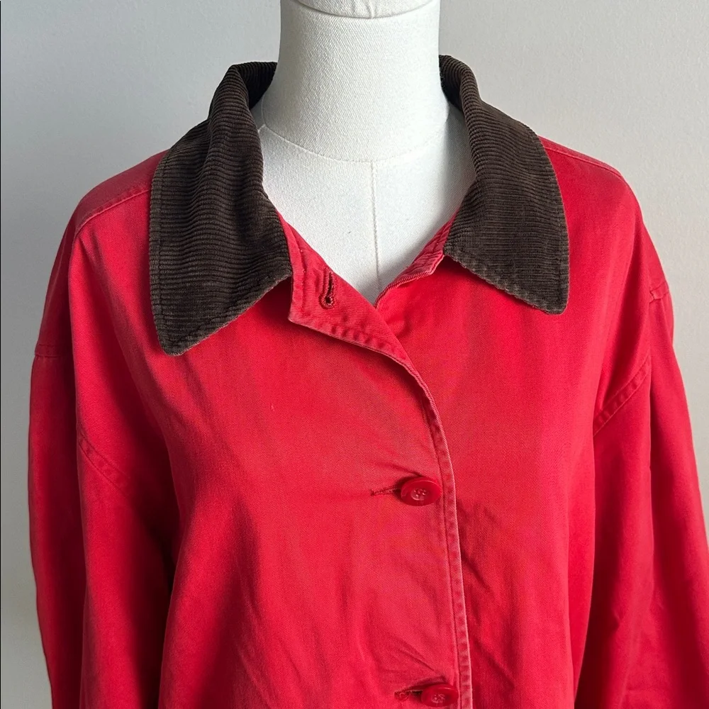 Vtg Red Brown Corduroy Oversized‎ Workwear Barn Chore Coat Field Jacket Cotton L - Picture 3 of 9